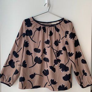 Ann Taylor LOFT Floral Tan and Black Blouse MP